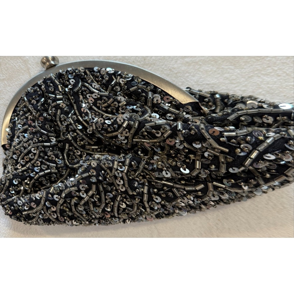 Sequin Beaded Evening Bag, Small Clutch, Silver Accent, Special Occasion Purse‎